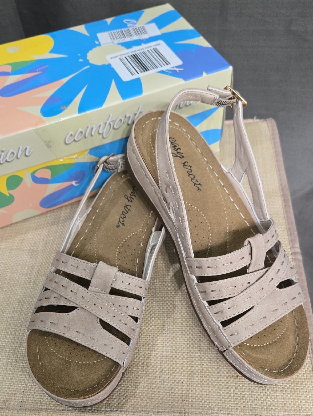 WIDE easy street Women's Slingback Sandals in Light Taupe